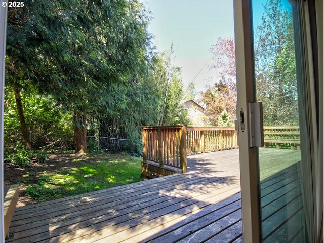wooden terrace featuring a fenced backyard