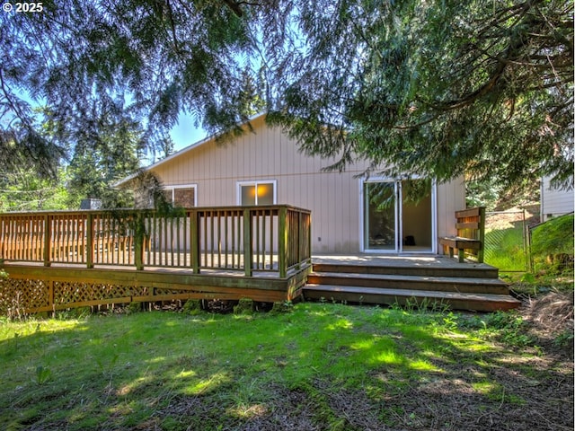 9435 SW 53rd Ave, Portland, OR 97219 - back of property with a lawn and a wooden deck