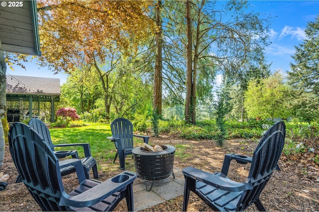 view of patio / terrace with an outdoor fire pit
