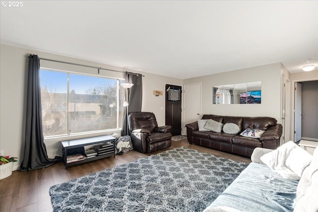 living room with dark wood-type flooring