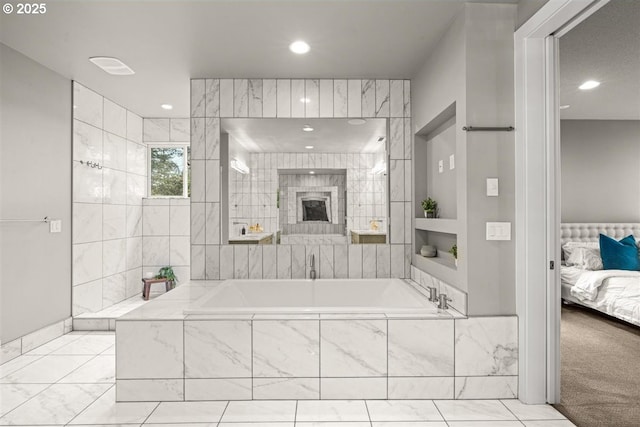 2193 NE 3rd Ave, Camas, WA 98607 - ensuite bathroom featuring recessed lighting, a garden tub, and a fireplace