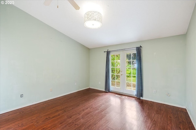10406 NE 88th St, Vancouver, WA 98662 - empty room with wood finished floors, vaulted ceiling, french doors, and a ceiling fan