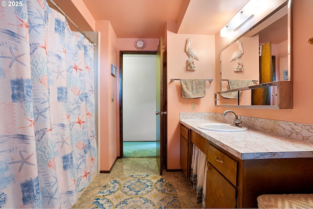 8157 Thurston Rd, Springfield, OR 97477 - full bathroom with vanity, baseboards, and a shower with curtain