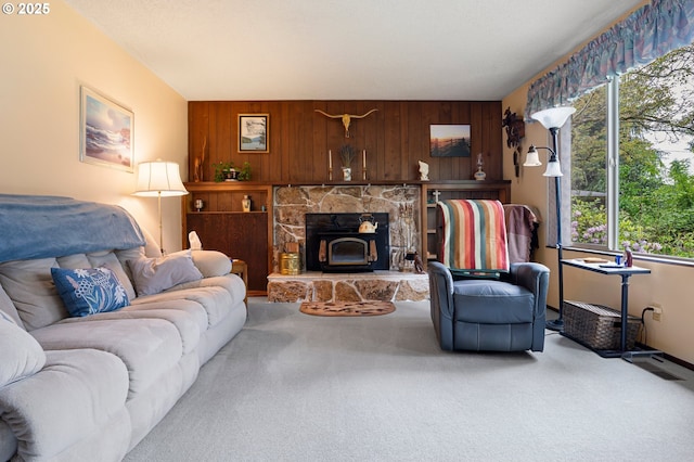 8157 Thurston Rd, Springfield, OR 97477 - living area featuring carpet floors, plenty of natural light, wooden walls, and an accent wall