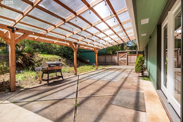 29536 Simmons Rd, Eugene, OR 97405 - view of patio / terrace featuring grilling area, a gate, and a pergola