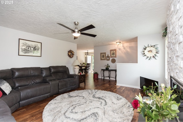 2416 SW 23rd Cir, Troutdale, OR 97060 - living room featuring ceiling fan, wood finished floors, and a textured ceiling
