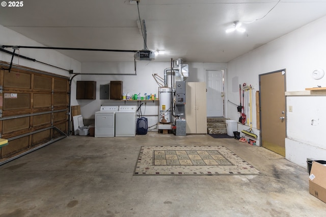 2416 SW 23rd Cir, Troutdale, OR 97060 - garage with strapped water heater, washer and clothes dryer, a garage door opener, and electric panel