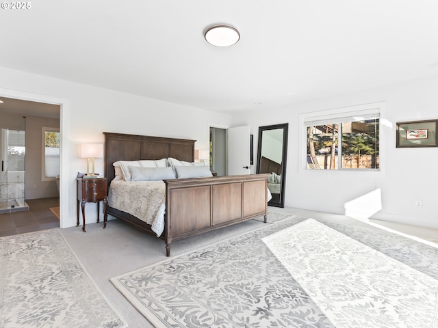 bedroom featuring light colored carpet