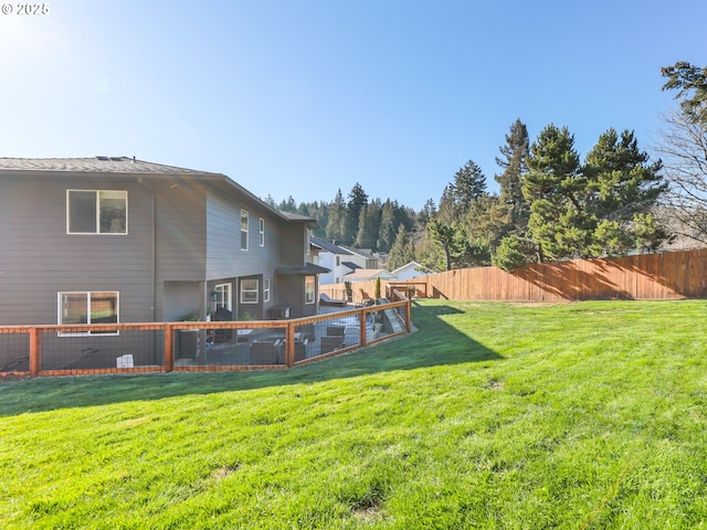 view of yard with a fenced backyard