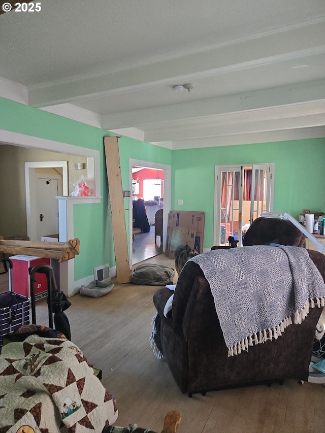 160 NW Logan Dr, Hermiston, OR 97838 - bedroom featuring beamed ceiling and wood-type flooring