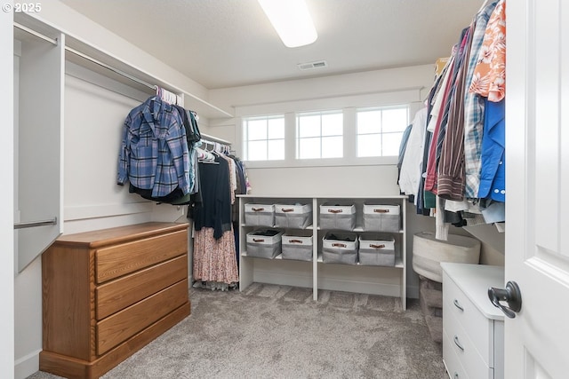 spacious closet with visible vents and carpet