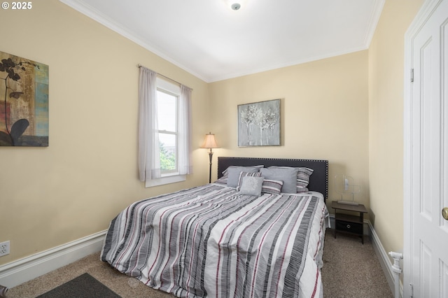 carpeted bedroom with crown molding