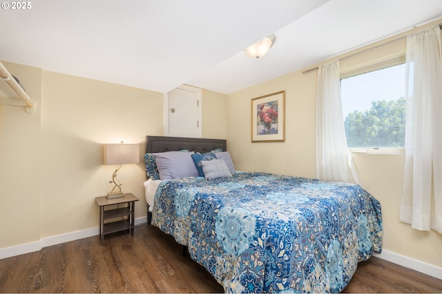 bedroom with dark hardwood / wood-style floors