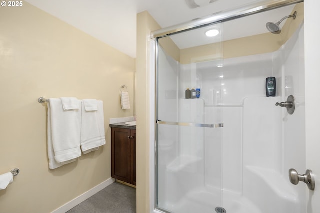 bathroom with vanity and an enclosed shower