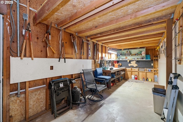 below grade area featuring a workshop area