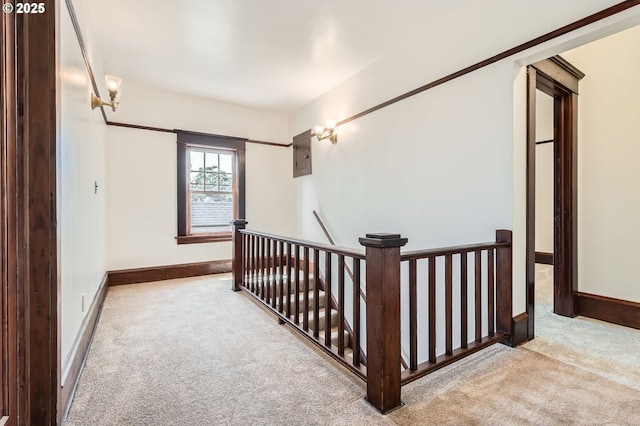 1203 SE 53rd Ave, Portland, OR 97215 - hall featuring an upstairs landing, carpet floors, and electric panel