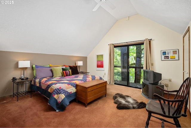 70198 E Barlow Trail Rd, Rhododendron, OR 97049 - bedroom with carpet flooring, access to exterior, lofted ceiling, and ceiling fan