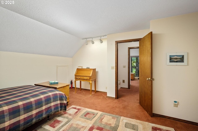 70198 E Barlow Trail Rd, Rhododendron, OR 97049 - bedroom featuring carpet floors, rail lighting, and a textured ceiling