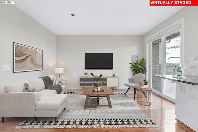 living room with hardwood / wood-style flooring