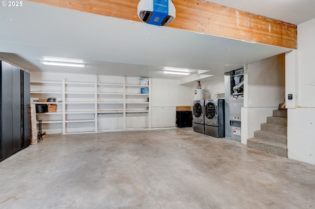 garage featuring a garage door opener and washing machine and dryer