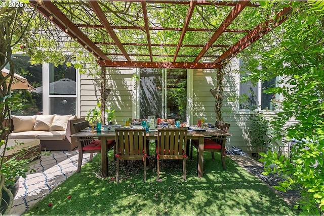 3356 NW 153rd Ter, Portland, OR 97229 - view of patio featuring a pergola, an outdoor living space, and outdoor dining space