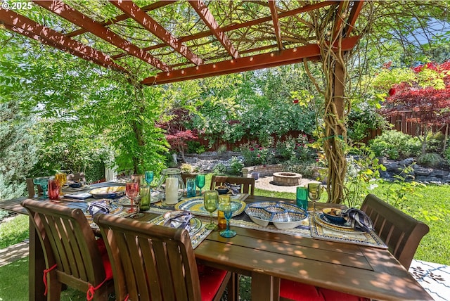 3356 NW 153rd Ter, Portland, OR 97229 - view of patio featuring an outdoor fire pit, outdoor dining area, and a pergola
