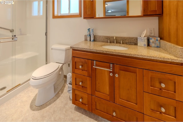 745 N 8th St, Lakeside, OR 97449 - bathroom featuring toilet, vanity, and a stall shower