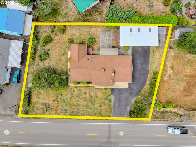 745 N 8th St, Lakeside, OR 97449 - aerial view of property and surrounding area featuring property parcel outlined
