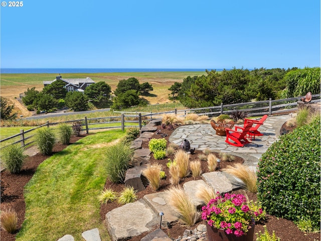 view of yard with fence and a patio area