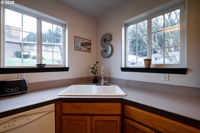 kitchen featuring white dishwasher and sink