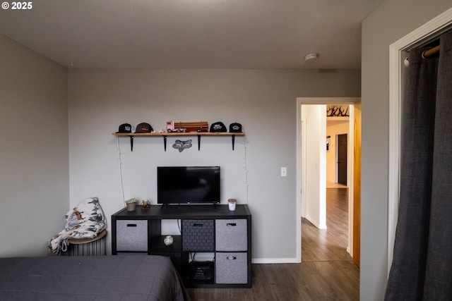 bedroom featuring dark hardwood / wood-style flooring