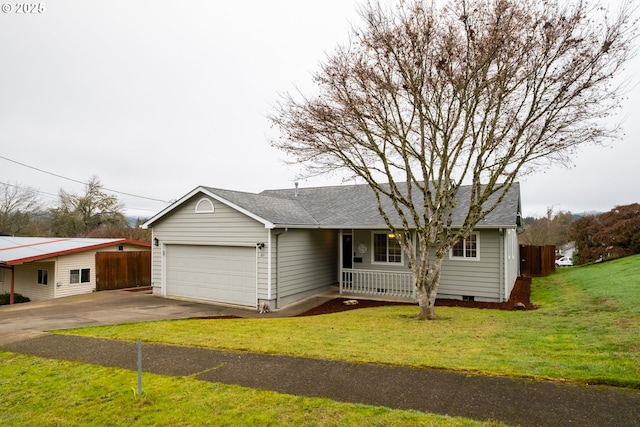 single story home with a front lawn and a garage