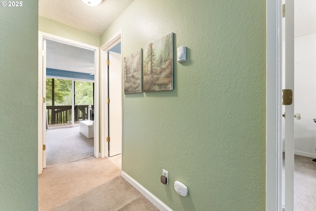 43605 State Highway 38 Unit 22, Reedsport, OR 97467 - hall featuring carpet floors, a textured wall, a textured ceiling, and baseboards