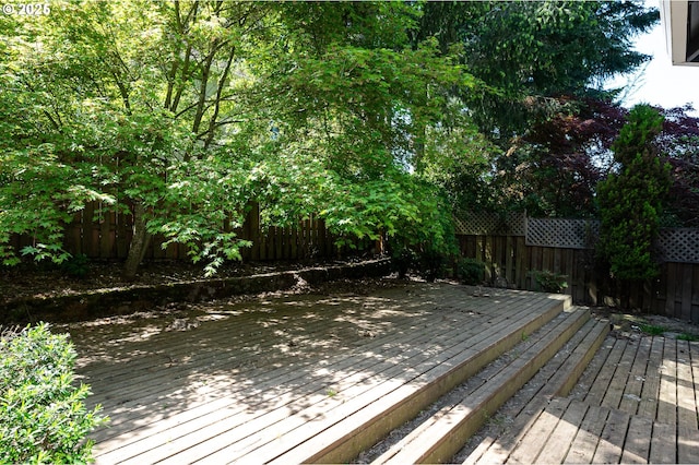 deck with a fenced backyard