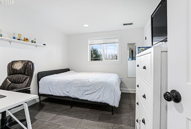 bedroom with recessed lighting and visible vents