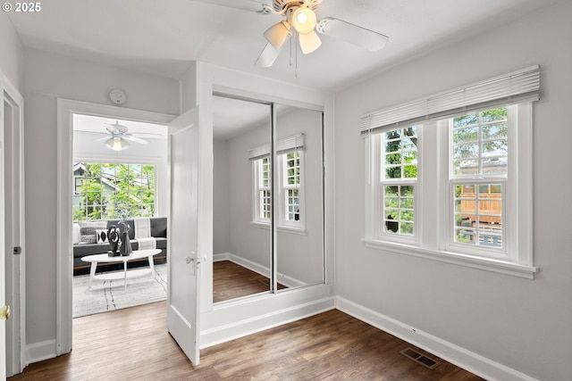 705 Jackson St, Oregon City, OR 97045 - entryway with a ceiling fan, baseboards, and wood finished floors