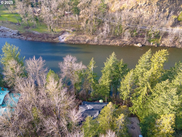 bird's eye view featuring a water view