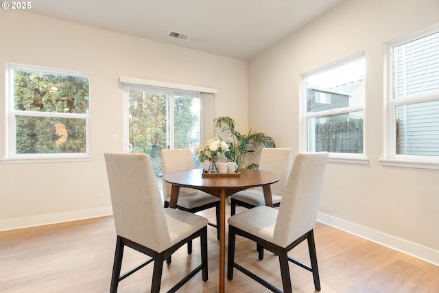 dining area with light wood-type flooring