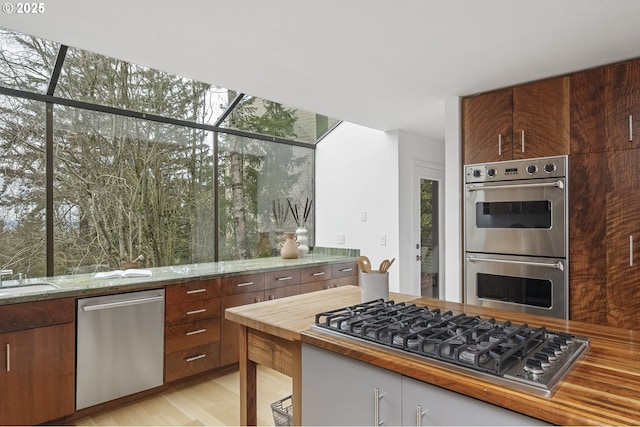 kitchen featuring appliances with stainless steel finishes and light wood-type flooring