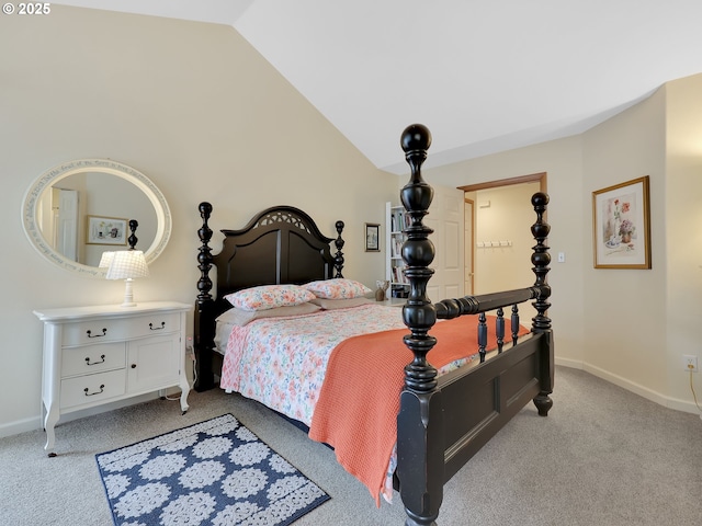 1689 Huckleberry Dr, Seaside, OR 97138 - bedroom featuring light carpet, vaulted ceiling, and baseboards