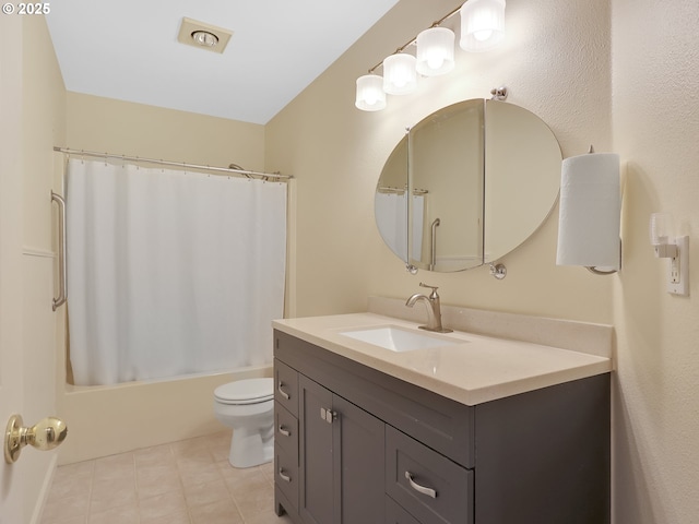 1689 Huckleberry Dr, Seaside, OR 97138 - full bathroom featuring vanity, toilet, tile patterned floors, and shower / tub combo with curtain