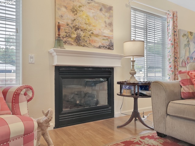 1689 Huckleberry Dr, Seaside, OR 97138 - living area featuring wood finished floors, a glass covered fireplace, and plenty of natural light