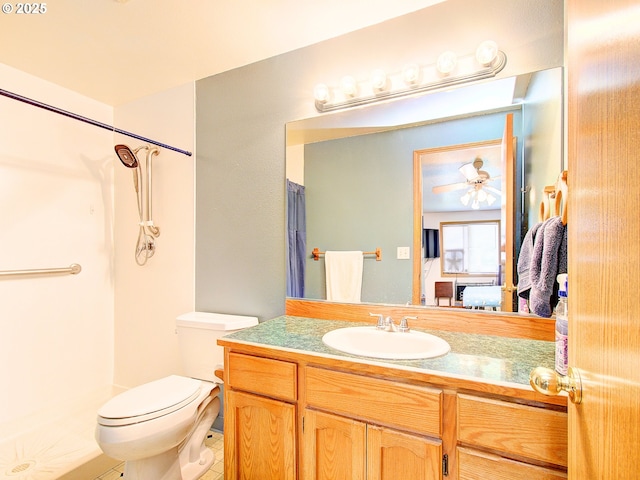 1313 NE 17th Ave, Battle Ground, WA 98604 - bathroom featuring a shower, vanity, and ceiling fan