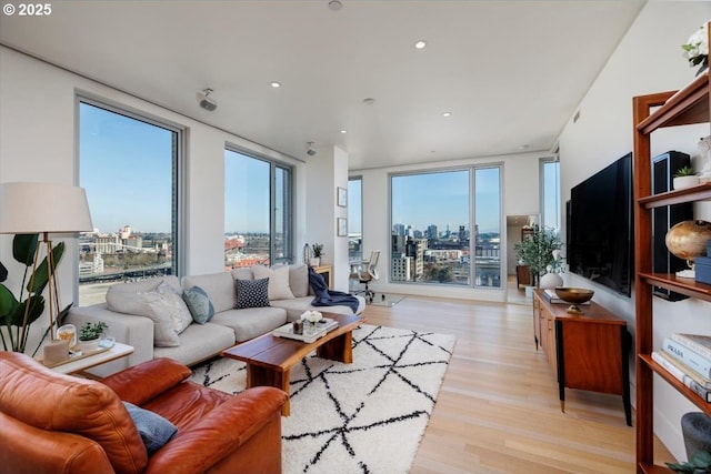 living room with light hardwood / wood-style floors