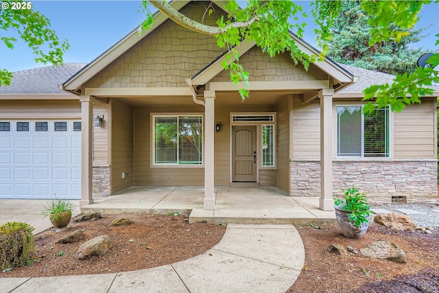 1080 Sage St, Silverton, OR 97381 - view of front of house with stone siding, a garage, and a shingled roof