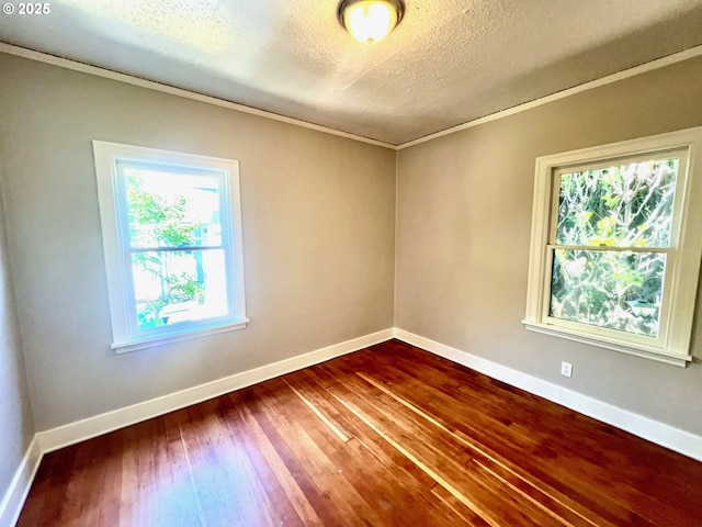 735 SE Spokane St, Portland, OR 97202 - spare room with a textured ceiling, plenty of natural light, dark wood-style flooring, baseboards, and ornamental molding