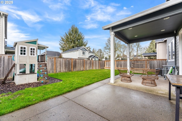 view of patio featuring a playground