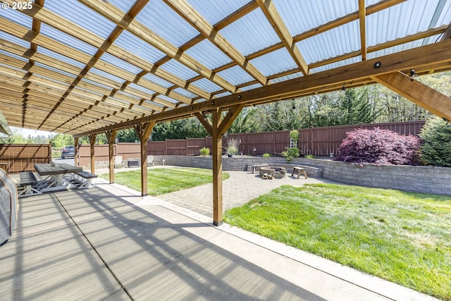 view of patio featuring a fire pit and a fenced backyard