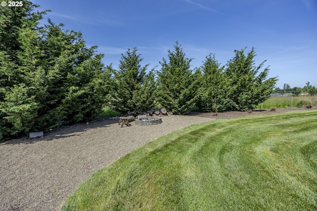 view of yard featuring an outdoor fire pit