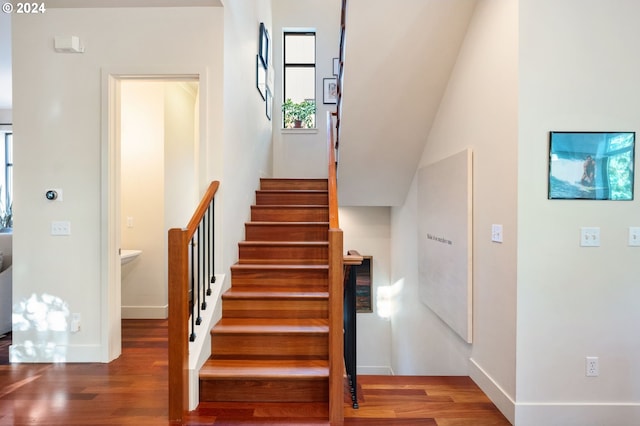 stairway with wood-type flooring